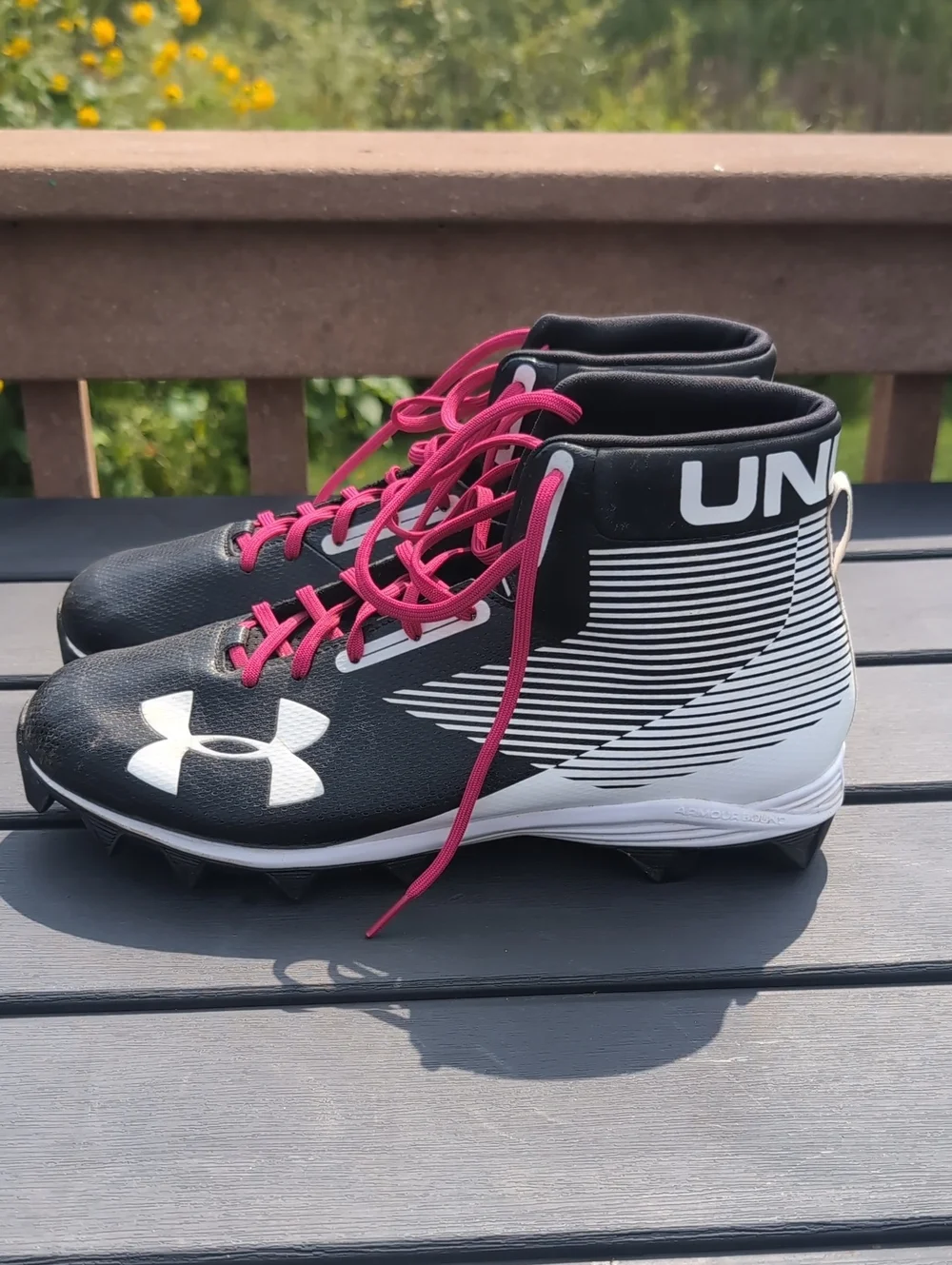 Under Armour Mens High-Top Cleats Pink Laces Football Cleats Shoe Sz 11